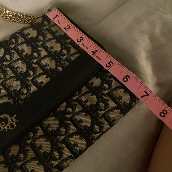 COPY - Dior Vintage Trotter Clutch Purse/ Chains Navy Jacquard Canvas Navy Leat… - Picture 9 of 16
